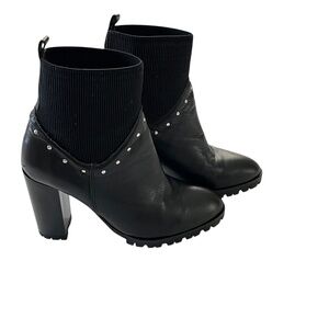 The Kooples Studded Leather Boots Sz 9 Black High Heel Sock Ankle Grunge Edgy